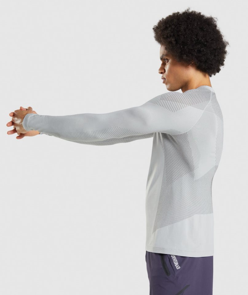 Men's Gymshark Apex Seamless Long Sleeve T-Shirts Light Grey | CA A6D851